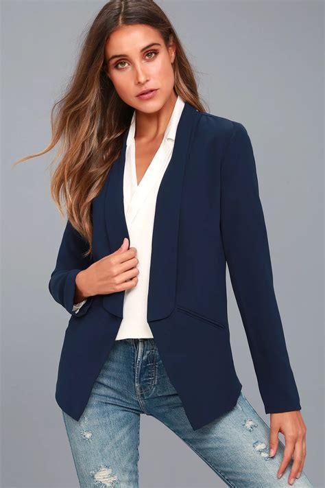 women navy blue blazer|casual navy blazer women.